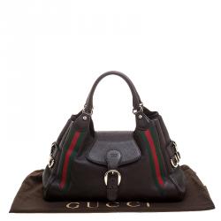 Pre Owned Gucci Dark Brown Leather Web Heritage Tote