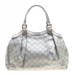 Pre Owned Gucci Silver Guccissima Leather Medium Sukey Tote