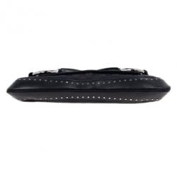Pre Owned Gucci Black Monogram Canvas Horsebit Flap Clutch