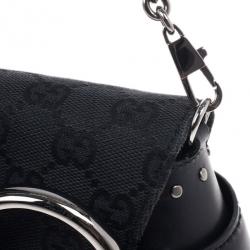 Pre Owned Gucci Black Monogram Canvas Horsebit Flap Clutch