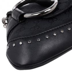 Pre Owned Gucci Black Monogram Canvas Horsebit Flap Clutch