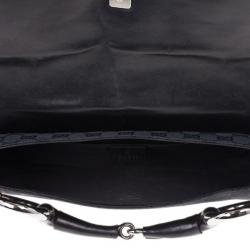 Pre Owned Gucci Black Monogram Canvas Horsebit Flap Clutch
