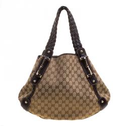 Pre Owned Gucci Beige/Ebony GG Canvas Medium Pelham Hobo