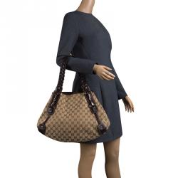 Pre Owned Gucci Beige/Ebony GG Canvas Medium Pelham Hobo