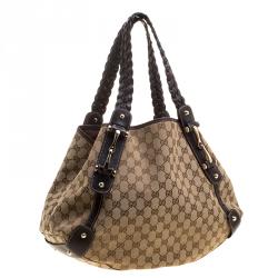 Pre Owned Gucci Beige/Ebony GG Canvas Medium Pelham Hobo