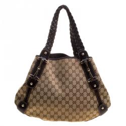 Pre Owned Gucci Beige/Ebony GG Canvas Medium Pelham Hobo