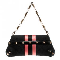 مملوكة مسبقًا Gucci Black/Pink GG Canvas and Satin Small Limited Edition Tom Ford Horsebit Web Chain Clutch