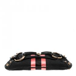مملوكة مسبقًا Gucci Black/Pink GG Canvas and Satin Small Limited Edition Tom Ford Horsebit Web Chain Clutch