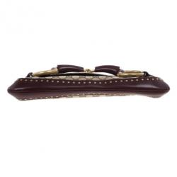 مملوكة مسبقًا Gucci Beige and Burgundy Canvas Monogram Horsebit Flap Clutch