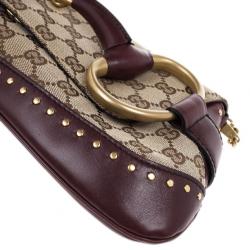 مملوكة مسبقًا Gucci Beige and Burgundy Canvas Monogram Horsebit Flap Clutch