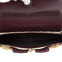 مملوكة مسبقًا Gucci Beige and Burgundy Canvas Monogram Horsebit Flap Clutch