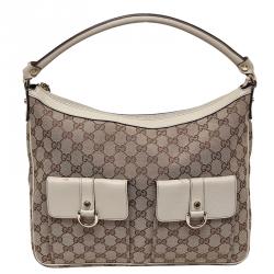 مملوكة مسبقًا Gucci Beige/White GG Canvas D-Gold Multipocket Hobo
