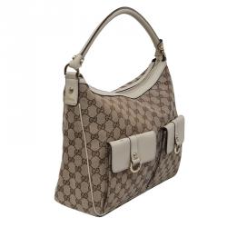 مملوكة مسبقًا Gucci Beige/White GG Canvas D-Gold Multipocket Hobo