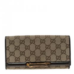 Pre Owned Gucci Beige GG Canvas Bamboo Continental Wallet