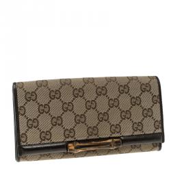 Pre Owned Gucci Beige GG Canvas Bamboo Continental Wallet