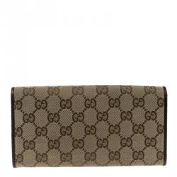 Pre Owned Gucci Beige GG Canvas Bamboo Continental Wallet
