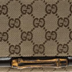 Pre Owned Gucci Beige GG Canvas Bamboo Continental Wallet