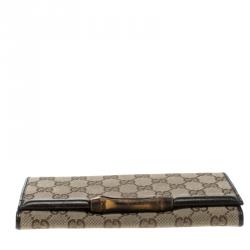 Pre Owned Gucci Beige GG Canvas Bamboo Continental Wallet