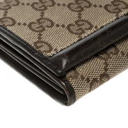 Pre Owned Gucci Beige GG Canvas Bamboo Continental Wallet