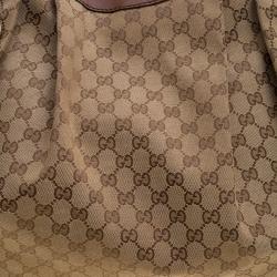 Pre Owned Gucci Beige/Brown GG Canvas and Leather Large Sukey Tote
