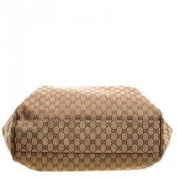 Pre Owned Gucci Beige/Brown GG Canvas and Leather Large Sukey Tote