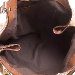 Pre Owned Gucci Beige/Brown GG Canvas and Leather Large Sukey Tote