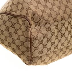 Pre Owned Gucci Beige/Brown GG Canvas and Leather Large Sukey Tote