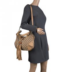 Pre Owned Gucci Beige Monogram Canvas Medium Indy Top Handle Bag