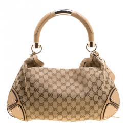 Pre Owned Gucci Beige Monogram Canvas Medium Indy Top Handle Bag