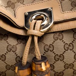 Pre Owned Gucci Beige Monogram Canvas Medium Indy Top Handle Bag