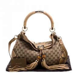 Pre Owned Gucci Beige Monogram Canvas Medium Indy Top Handle Bag