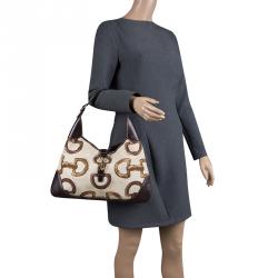 Pre Owned Gucci Beige/Brown Horsebit Printed Canvas and Leather Amalfi Hobo