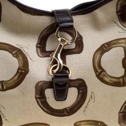 Pre Owned Gucci Beige/Brown Horsebit Printed Canvas and Leather Amalfi Hobo