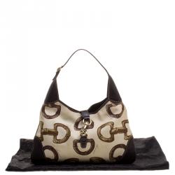 Pre Owned Gucci Beige/Brown Horsebit Printed Canvas and Leather Amalfi Hobo