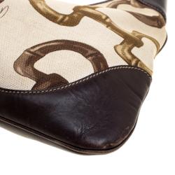 Pre Owned Gucci Beige/Brown Horsebit Printed Canvas and Leather Amalfi Hobo