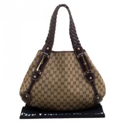 مملوكة مسبقًا Gucci Beige/Ebony GG Canvas and Leather Medium Pelham Hobo
