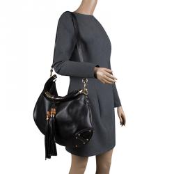 Pre Owned Gucci Black Leather Large Indy Top Handle Bag