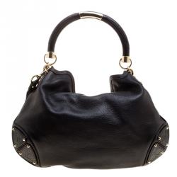 Pre Owned Gucci Black Leather Large Indy Top Handle Bag