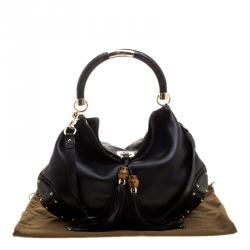 Pre Owned Gucci Black Leather Large Indy Top Handle Bag