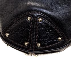 Pre Owned Gucci Black Leather Large Indy Top Handle Bag