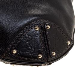 Pre Owned Gucci Black Leather Large Indy Top Handle Bag