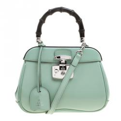 Pre Owned Gucci Mint Green Patent Leather Mini Lady Lock Bamboo Top Handle Bag