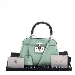 Pre Owned Gucci Mint Green Patent Leather Mini Lady Lock Bamboo Top Handle Bag