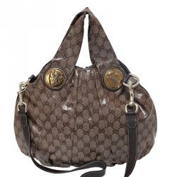 Pre Owned Gucci Beige/Ebony Crystal Coated Canvas Hysteria Hobo
