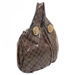 Pre Owned Gucci Beige/Ebony Crystal Coated Canvas Hysteria Hobo