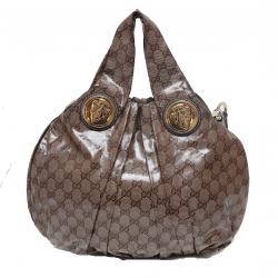 Pre Owned Gucci Beige/Ebony Crystal Coated Canvas Hysteria Hobo
