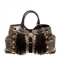 Pre Owned Gucci Beige/Ebony GG Crystal Canvas Large Babouska Heart Tote
