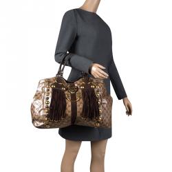 Pre Owned Gucci Beige/Ebony GG Crystal Canvas Large Babouska Heart Tote