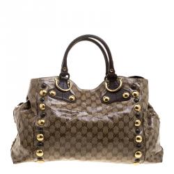 Pre Owned Gucci Beige/Ebony GG Crystal Canvas Large Babouska Heart Tote