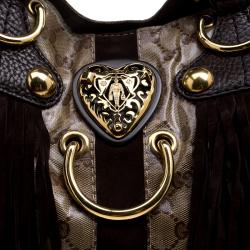 Pre Owned Gucci Beige/Ebony GG Crystal Canvas Large Babouska Heart Tote